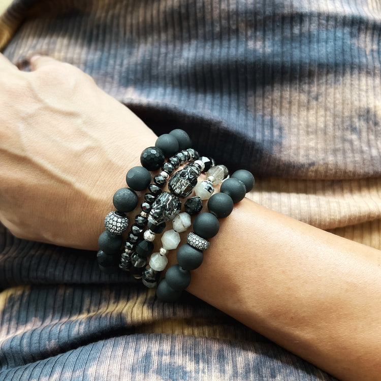 Druzy Quartz and Black Agate