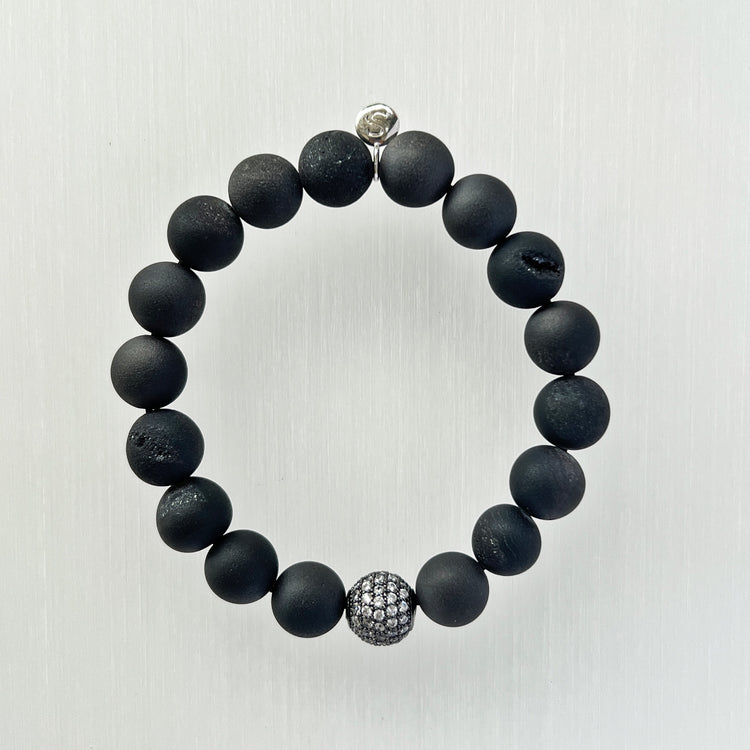 Druzy Quartz and Black Agate