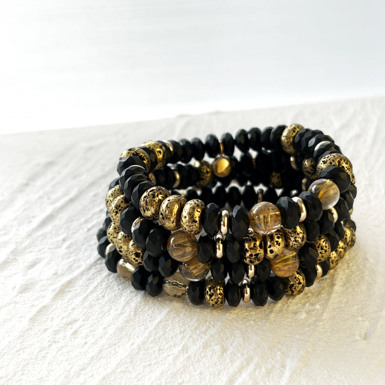 Lava Stone, Black Agate and Rutilated Quartz