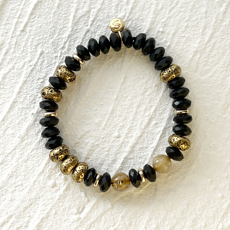 Lava Stone, Black Agate and Rutilated Quartz