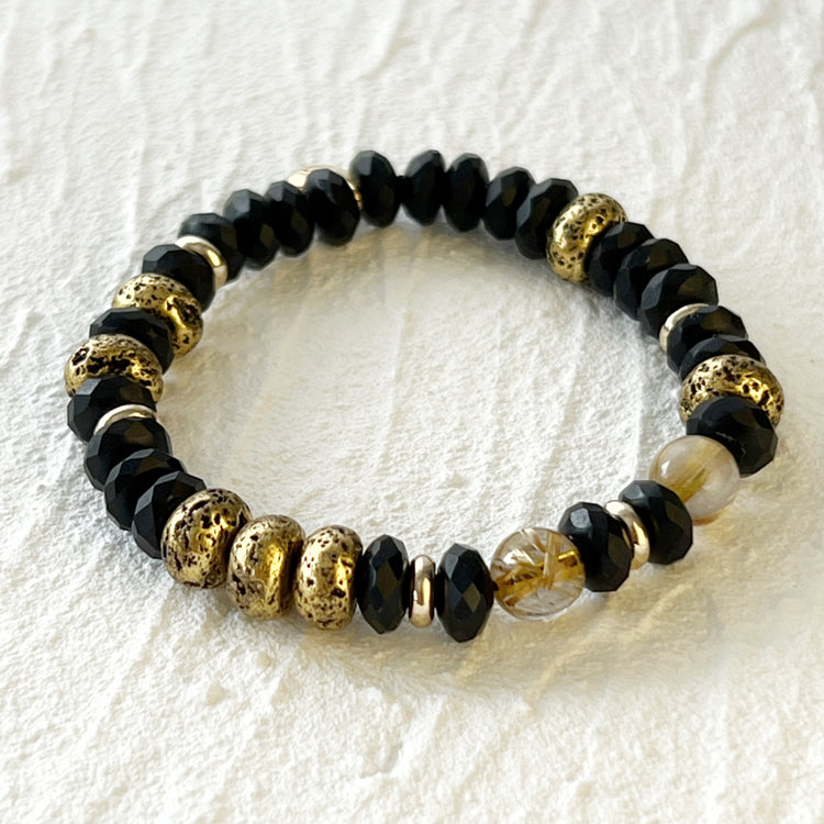 Lava Stone, Black Agate and Rutilated Quartz