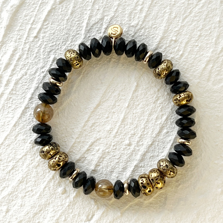 Lava Stone, Black Agate and Rutilated Quartz