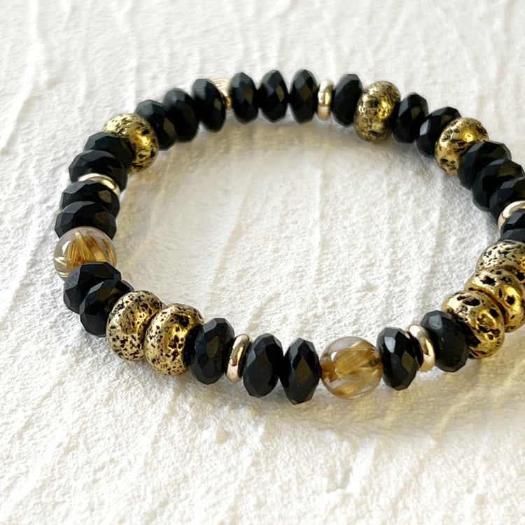 Lava Stone, Black Agate and Rutilated Quartz
