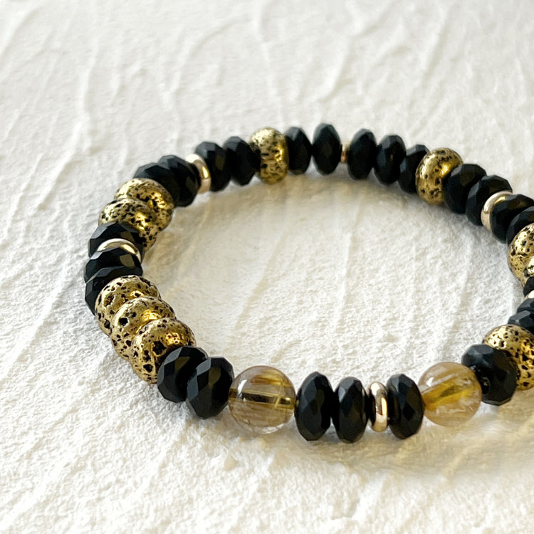 Lava Stone, Black Agate and Rutilated Quartz