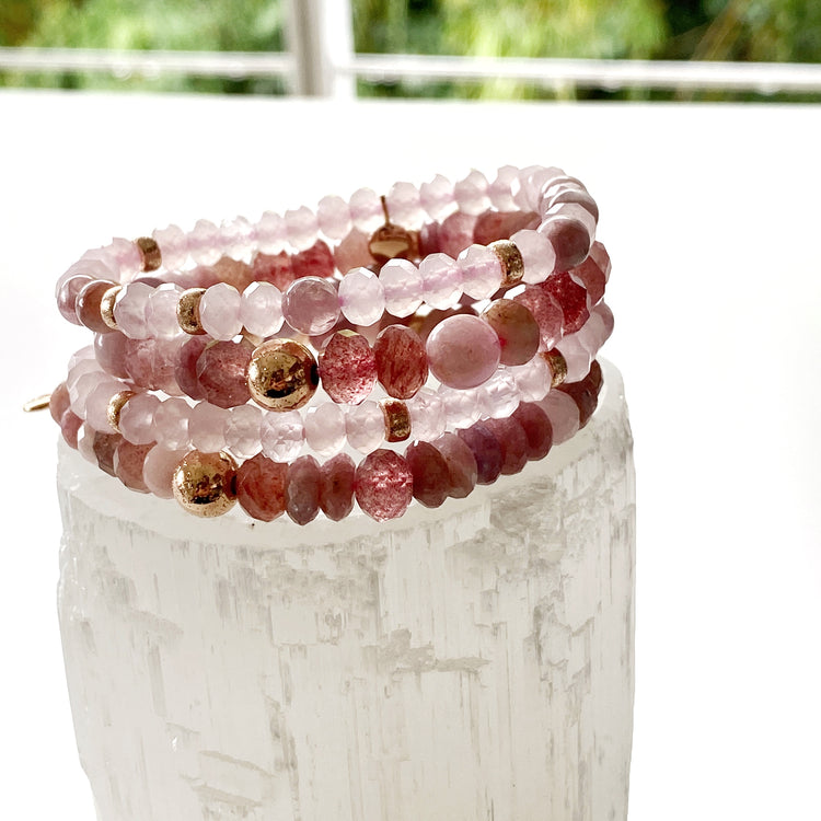 Strawberry Quartz, Tourmaline and Morganite