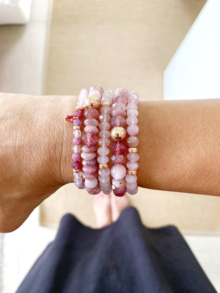 Strawberry Quartz, Tourmaline and Morganite