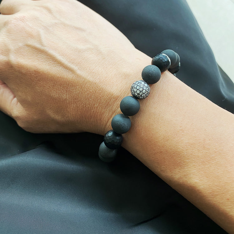 Druzy Quartz and Black Agate
