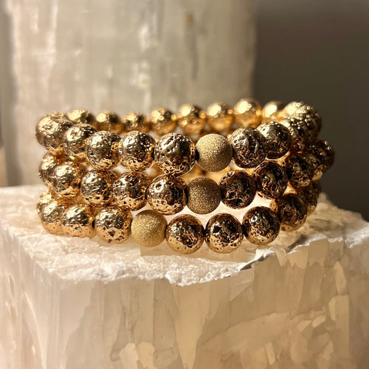 14K Gold Dipped Lava Stone