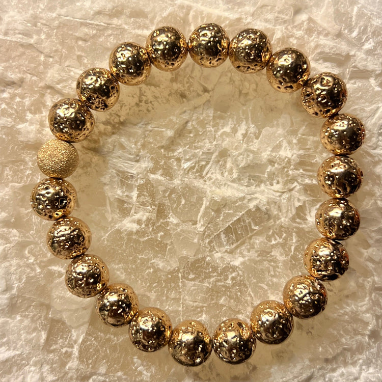 14K Gold Dipped Lava Stone