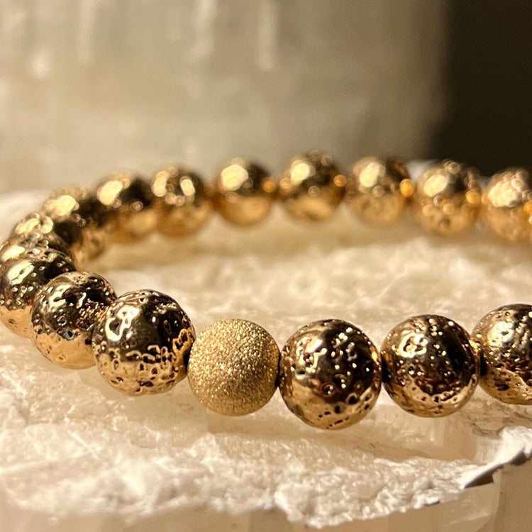 14K Gold Dipped Lava Stone