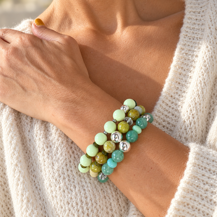 Lemon Chrysoprase, Green Onyx and Sterling Silver Bracelet
