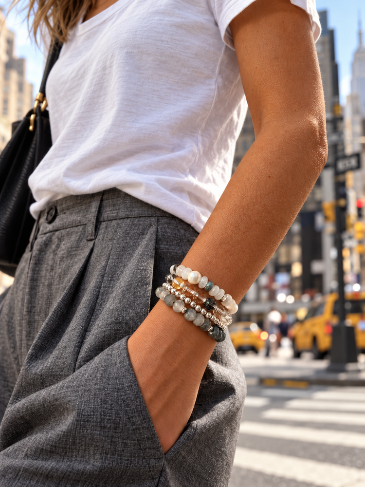 Moonstone, Labradorite and Pearl Bracelet