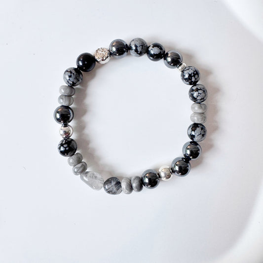 Grey Picture Jasper, Hematite and Rutilated Quartz
