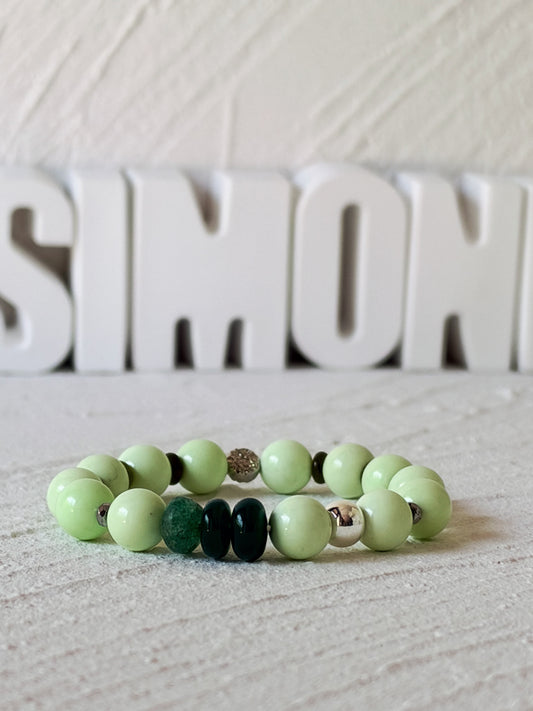 Lemon Chrysoprase, Green Onyx and Sterling Silver Bracelet