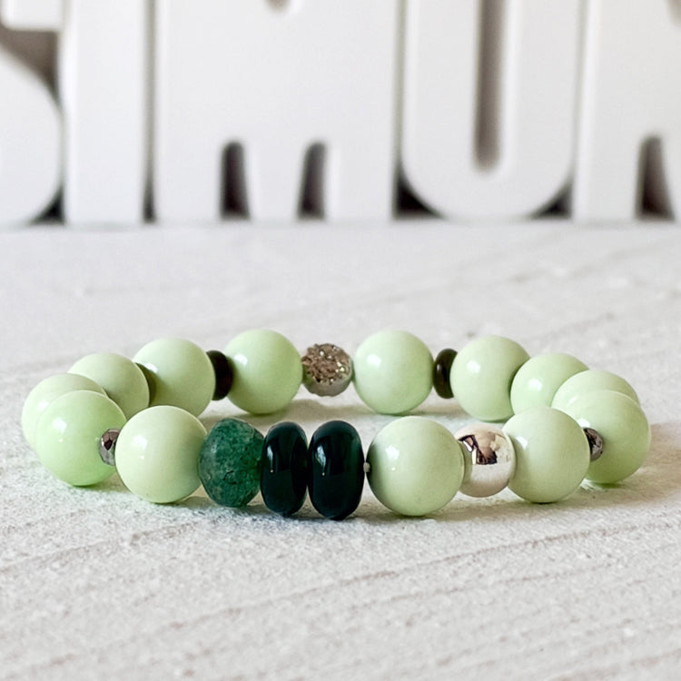 Lemon Chrysoprase, Green Onyx and Sterling Silver Bracelet
