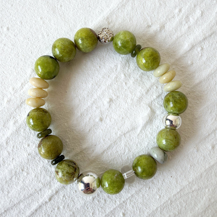 Green Opal, Serpentine and Sterling Silver Bracelet