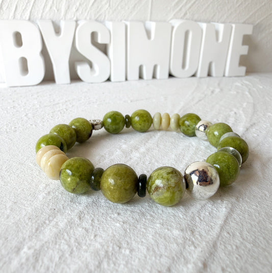 Green Opal, Serpentine and Sterling Silver Bracelet