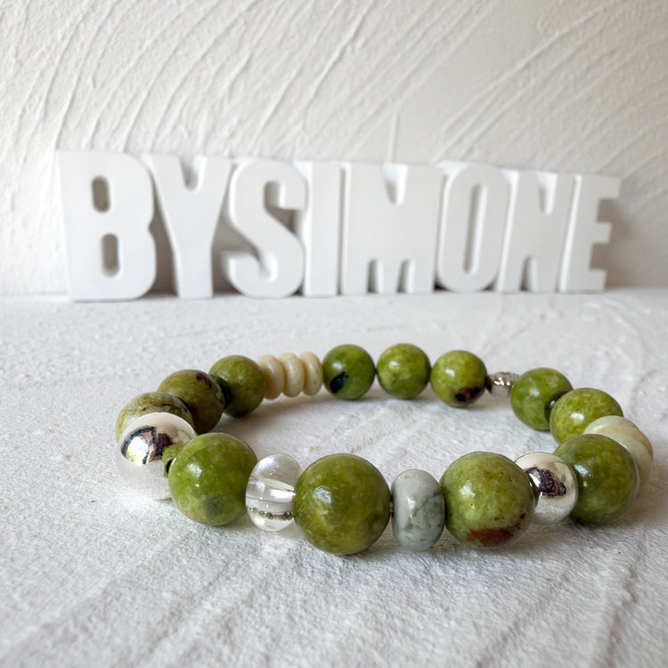 Green Opal, Serpentine and Sterling Silver Bracelet