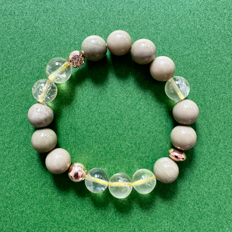 Serpentine, Lemon Quartz and Gold filled Bracelet