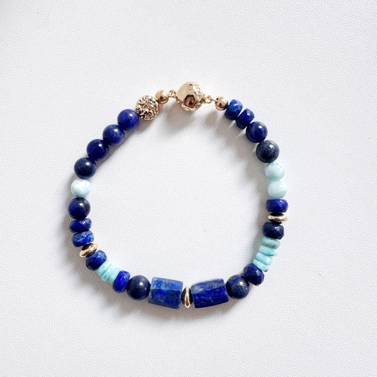 Lapis Lazuli and Larima Wire Bracelet
