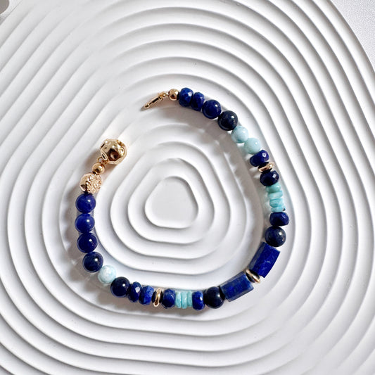 Lapis Lazuli and Larima Wire Bracelet