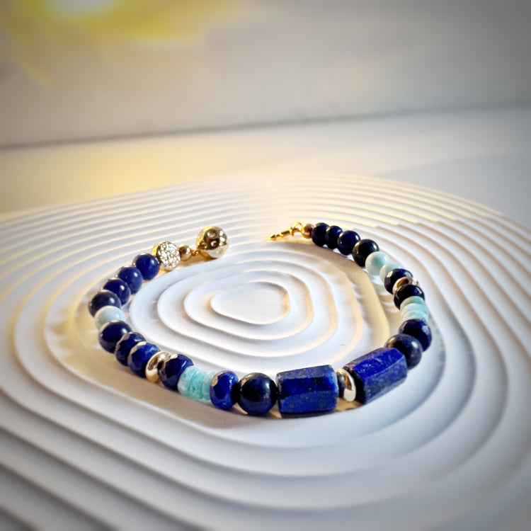 Lapis Lazuli and Larima Wire Bracelet