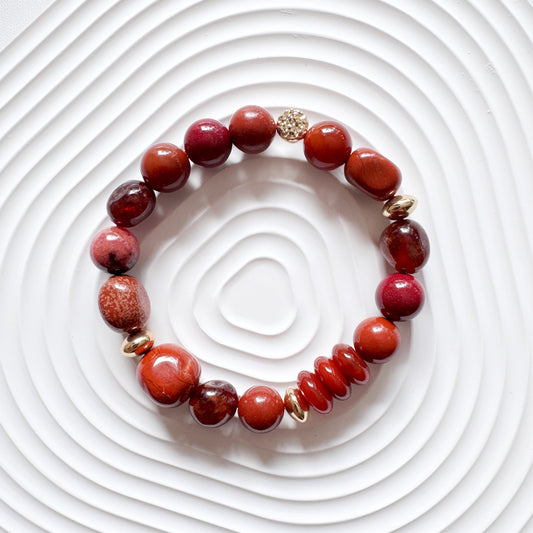 Red Agate, Garnet and Nanhong Agate Bracelet