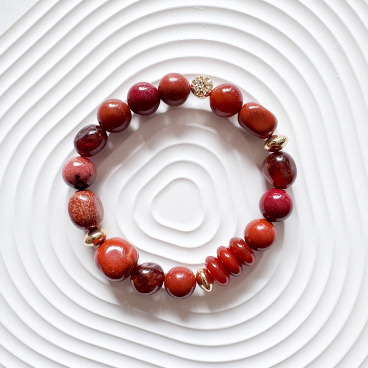 Red Agate, Garnet and Nanhong Agate Bracelet