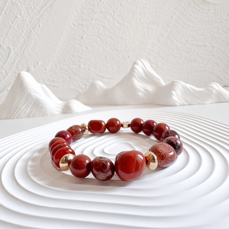 Red Agate, Garnet and Nanhong Agate Bracelet