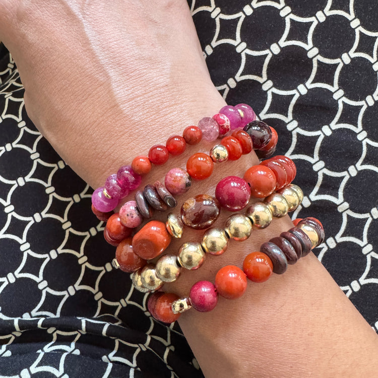 Red Agate, Garnet and Nanhong Agate Bracelet