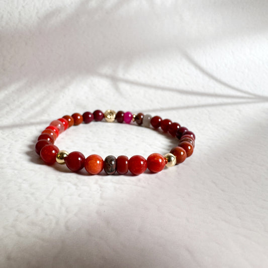 Burmese Red Chalcedony, Nanhong Agate and Carnelian Bracelet