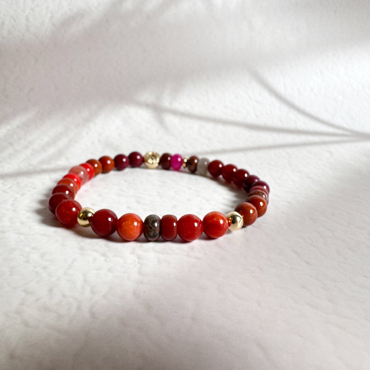 Burmese Red Chalcedony, Nanhong Agate and Carnelian Bracelet