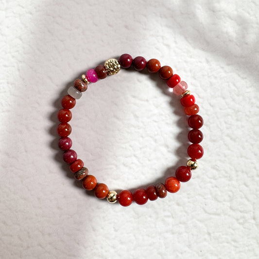 Burmese Red Chalcedony, Nanhong Agate and Carnelian Bracelet