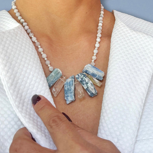 Kyanite, Kunzite, Phoenix Agate and Sterling Silver Necklace