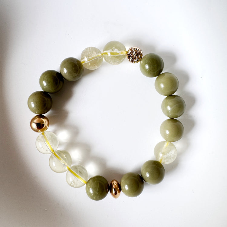 Serpentine, Lemon Quartz and Gold filled Bracelet