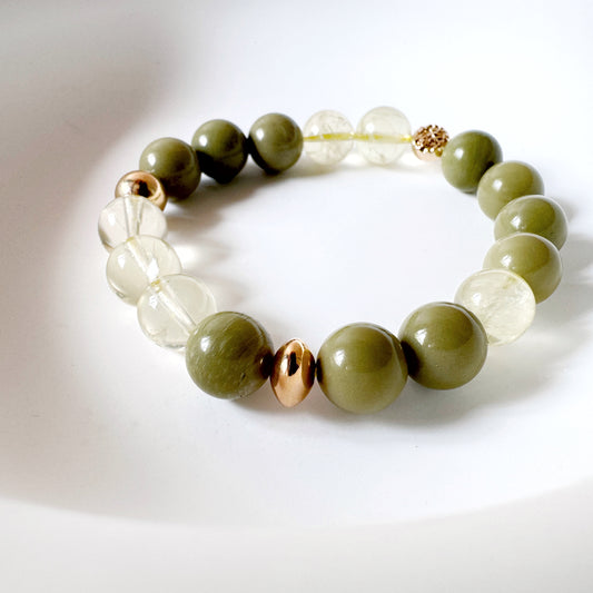 Serpentine, Lemon Quartz and Gold filled Bracelet