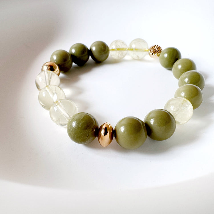 Serpentine, Lemon Quartz and Gold filled Bracelet