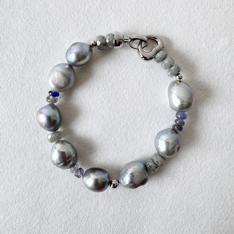 Baroque Freshwater Pearl, Labradorite, Iolite and Sterling Silver Bracelet
