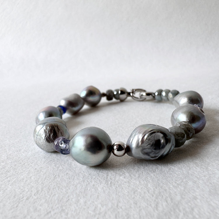 Baroque Freshwater Pearl, Labradorite, Iolite and Sterling Silver Bracelet