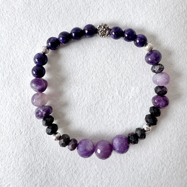 Sugilite, Charoite, Purple Chalcedony and Sterling silver Bracelet