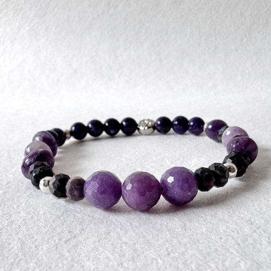 Sugilite, Charoite, Purple Chalcedony and Sterling silver Bracelet