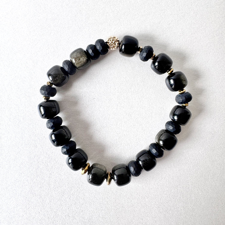 Golden Sheen Obsidian & Onyx Cube Bracelet