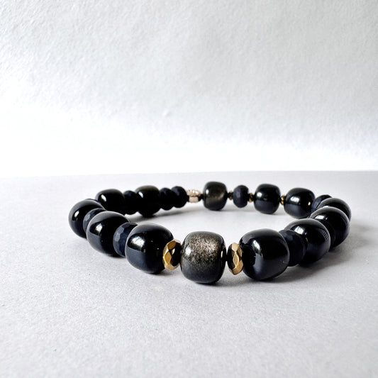 Golden Sheen Obsidian & Onyx Cube Bracelet