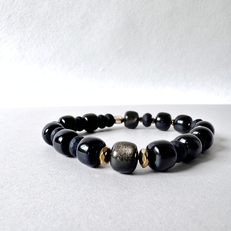Golden Sheen Obsidian & Onyx Cube Bracelet