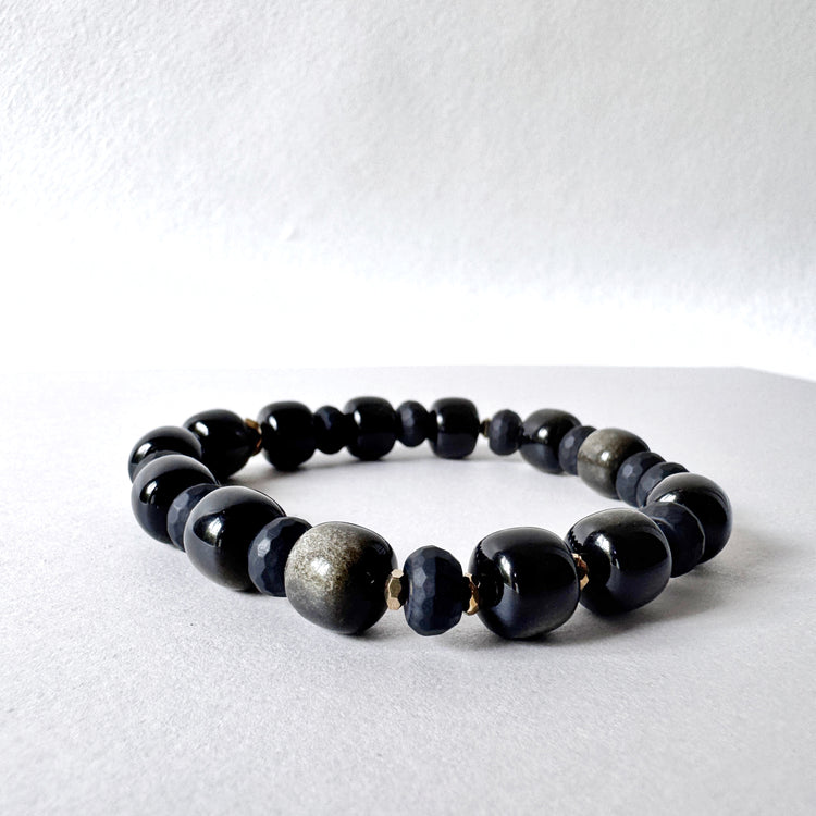 Golden Sheen Obsidian & Onyx Cube Bracelet