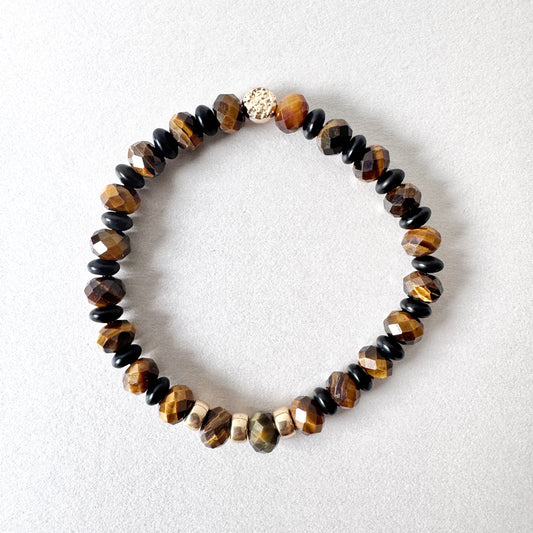 Tiger's Eye and Onyx Gold Filled Bracelet