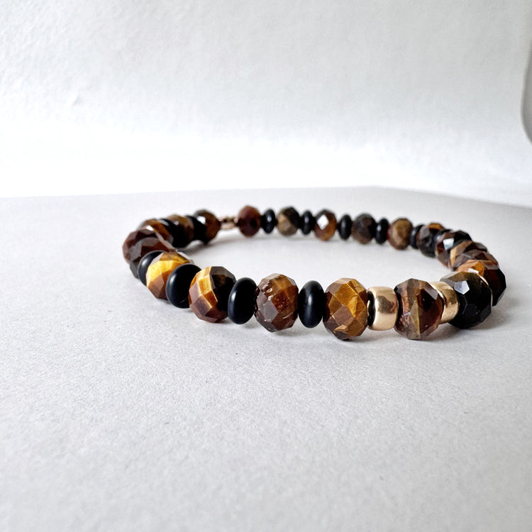 Tiger's Eye and Onyx Gold Filled Bracelet
