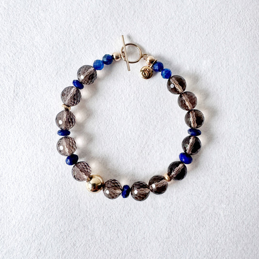 Smoky Quartz, Lapis Lazuli and Gold Filled Bracelet