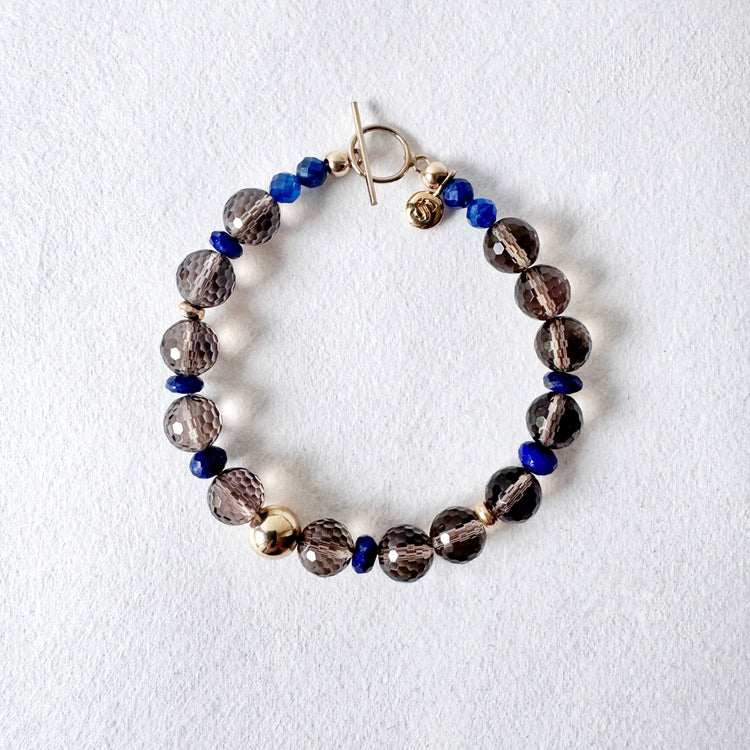Smoky Quartz, Lapis Lazuli and Gold Filled Bracelet