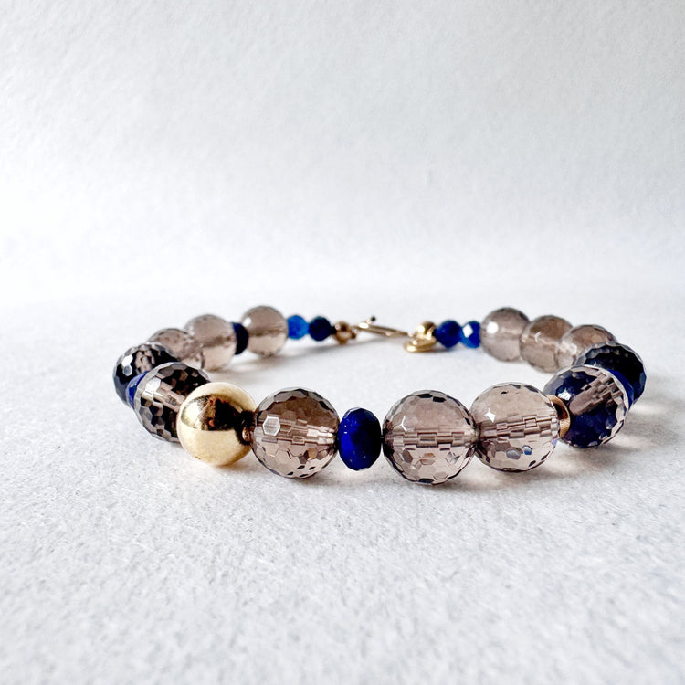 Smoky Quartz, Lapis Lazuli and Gold Filled Bracelet